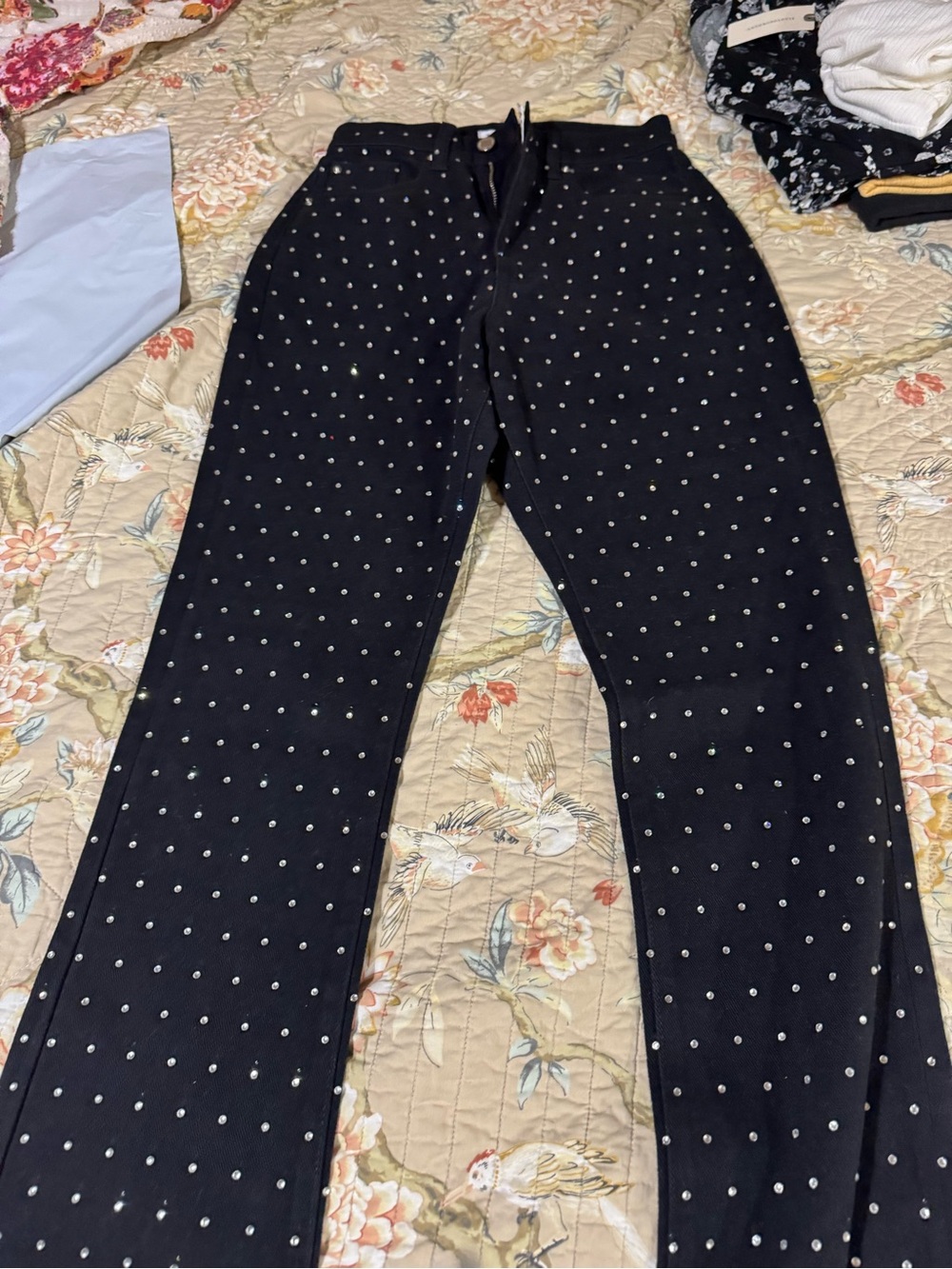 WeWoreWhat Black Embellished Studded Pants